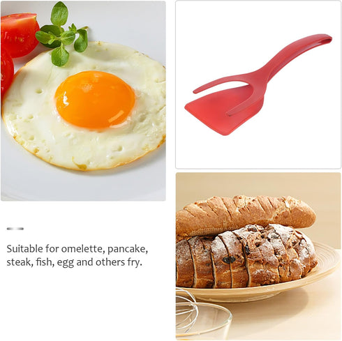 Alipis 2 in 1 Grip and Flip Spatula Tongs Egg Flipper Tong Pancake Fish French Toast Omelet Making for Home Kitchen Cooking Tool Red...