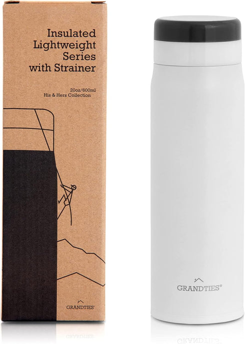 GrandTies Lightweight Travel Water Bottle with Strainer- 20oz Vacuum Insulated Water Bottles for Men & Women, Double Walled Metal Canteen, Keep Yo...