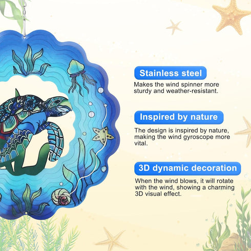 Sea Turtle Wind Spinner, Garden Wind Spinners 3D Hanging Turtle Garden Decor Metal Wind Kinetic Sculpture Gifts for Women Girls Outdoor Indoor Orn...