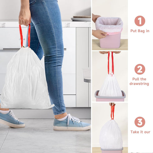 Small Trash-Bags-Bathroom 4 Gallon Drawstring Garbage-Bag - Kitchen Bedroom Car Size Unscented Clear White 57 Count Recycle Plastic Tall Liners Fo...