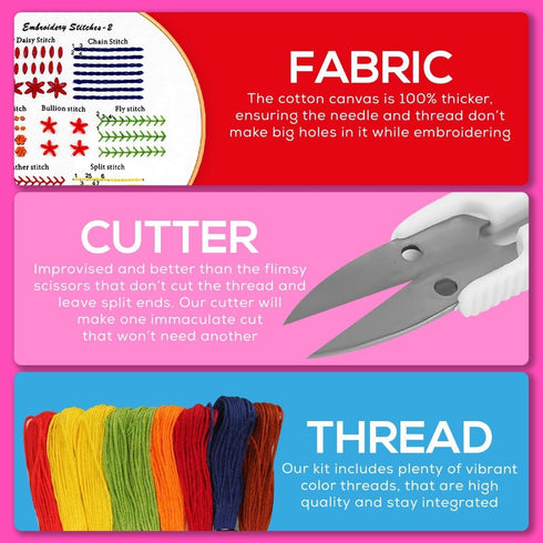 Fashhut Set of 4 Embroidery Kit for Beginners with Patterns & Complete Instructions - DIY Cross Stitch Kits for Adults with 1 Embroidery Hoop, Nee...