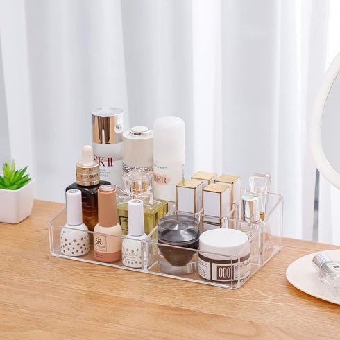 Yesesion Plastic Makeup Storage Organizer, Clear Cosmetics Display Case for Bathroom Counter, Dresser, Small Vanity Holder for Beauty Supplies, Ma...