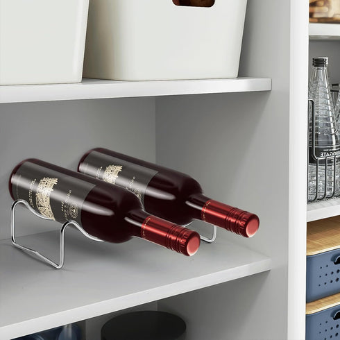 Countertop Wine Rack, 2 Bottles Wine Storage, Metal Wine Holder, Cup and Water Bottle Organizer for Cabinet, Pantry, Silver...