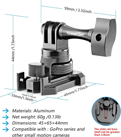 Aluminum Buckle Clip Basic Base Mount+Hand Tighten Screw with 360 Degree Rotate & Lock Protector, Perfect for GoPro Clip mounts & Replace The Plas...
