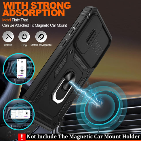 for Samsung Galaxy A35 5G Case with Slide Camera Cover & Screen Protector*2, A35-Case Build in 360° Rotating Ring Kickstand, Military Grade Protec...