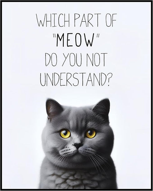 Posterizer 1 pcs-Which Part of Meow Do You Not Understand-for cat lovers-Comedy Art-Art for Animal Lovers- UNFRAMED Wall Art...