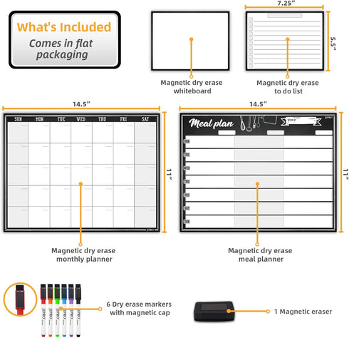 JJPRO Magnetic Dry Erase Meal Planning Whiteboard for Refrigerator-Undated Monthly Calendar for Fridge-Two Bonus Notepad whiteboards-Refrigerator ...