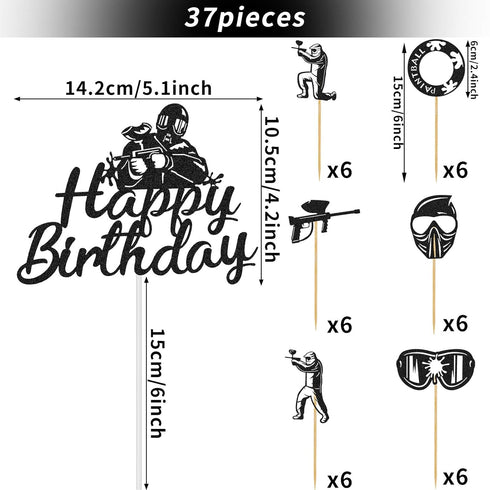 Jetec 37 Pieces Paintball Cake Toppers Birthday Party Supplies, Paintball Cupcake Toppers Decorations, Glitter Silhouette Handmade Cake Decoration...