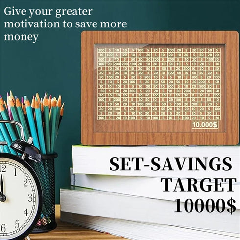 10000 Dollar Cash Target & Numbers Wooden Money Savings Box - Perfect Cash Saver & Best Gift for Friends (Dark Brown)...