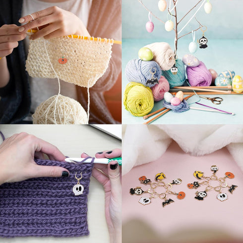BEEFLYING 14pcs Halloween Alloy Enamel Crochet Stitch Marker Removable Leverback Clasps for Knitting Weaving Sewing Accessories Quilting Handmade ...
