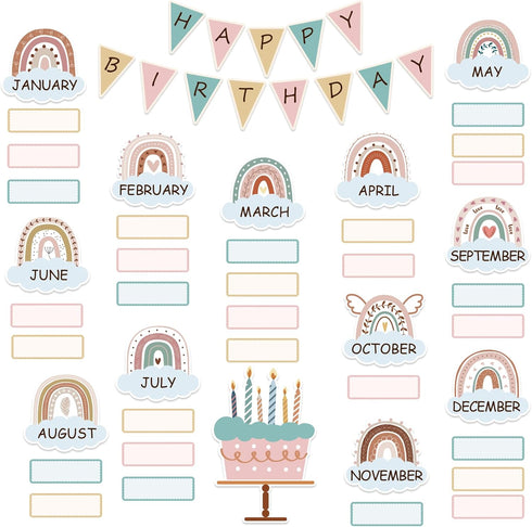 Boho Bulletin Board Decorations Set Classroom Decor Boho Rainbow Birthday Chart Bulletin Board Decorations Wall Decoration Cutouts for School Bull...