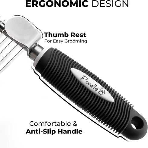 Poodle Pet Dematting Fur Rake Comb Brush Tool - Dog and Cat Comb with Long 2.5 Inches Steel Safety Blades for Detangling Matted or Knotted Underco...
