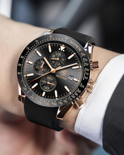 BY BENYAR Watch for Men Analog Quartz Chronograph Waterproof Luminous Designer Mens Wrist Watches Business Work Sport Casual Dress Watch with Sili...