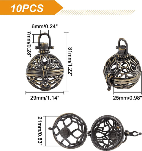 arricraft 10pcs Cage Pendants, Brass Locket Charms, Chime Ball Pendants, Locket for Necklaces Jewelry Making Supplies-Antique Bronze...