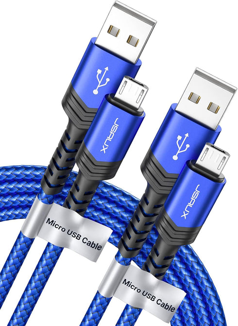 JSAUX Micro USB Cable Android Charger, (2-Pack 6.6FT) Nylon Braided Cord Compatible with Galaxy S7 S6 J7 Edge Note 5, Kindle. MP3 and More-Blue......