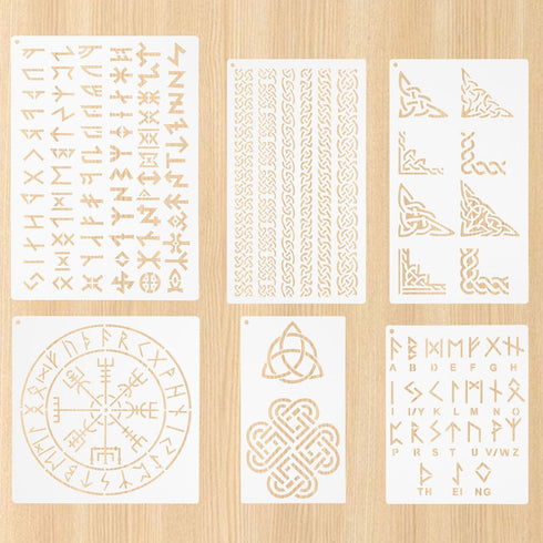 6pcs Wood Burning Stencils, Reusable Symbol Pattern Stencils Runes Stencil Template for Painting on Wood Wall Canvas Drawing Crafts DIY Making Dec...