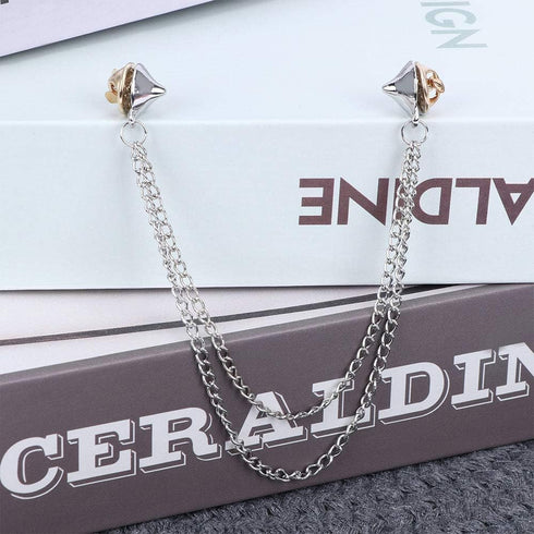 2pcs Double Chain Brooch Gold Silver Gothic Rivet Head Chain Shirt Backpack Scarf Pendant Chain Accessories...