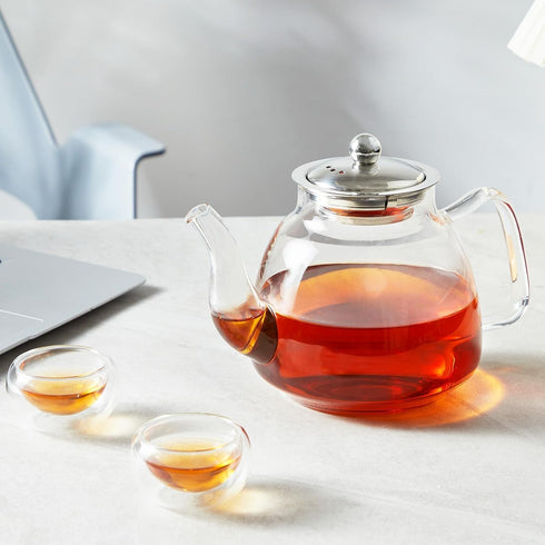 42oz/1250ml Glass Tea Kettle?Glass Teapot with Removable Stainless Steel Infuser, for Blooming and Loose Leaf Tea, Stovetop & Microwave Safe Tea P...