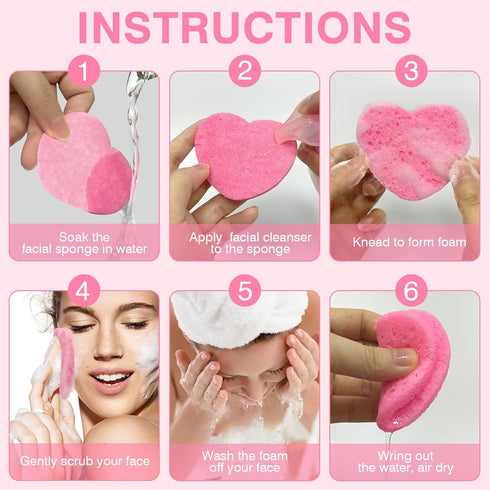 100 Pieces Compressed Facial Sponges for Estheticians, Pink Heart Face Sponges for Cleansing and Exfoliating Natural Reusable Sponges for Facials ...