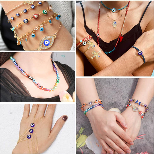 Acejoz Evil Eye Charms/Bracelet Making Kit with Glass Seed Clay Beads and Elastic String for Bracelets, Gold, 2702 Pieces...