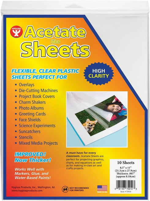 Hygloss Products Acetate Sheets for Crafts, Clear Overhead Projector Film, For Arts And Craft Projects and Classrooms, Not for Printers, 8.5” x 11...