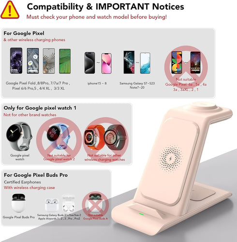 HATALKIN Upgraded Wireless Charger for Google Pixel Watch,3 in 1 Wireless Charging Station for Google Pixel 8/8pro/7/7A/7 Pro/Fold/6/6 Pro/5/4/3/X...