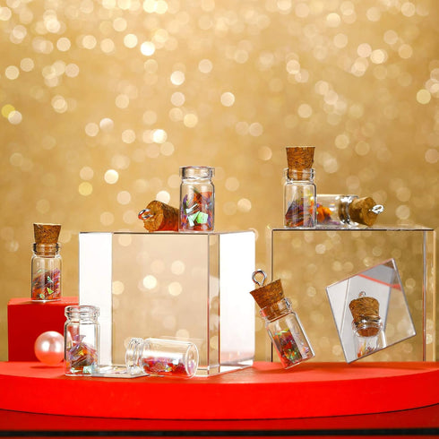Yungyan 50 Pieces Small Mini Glass Bottles Jars with Cork Stoppers Set, Tiny Cork Glass Bottles with Eye Screws and Small Funnel for Decoration, A...