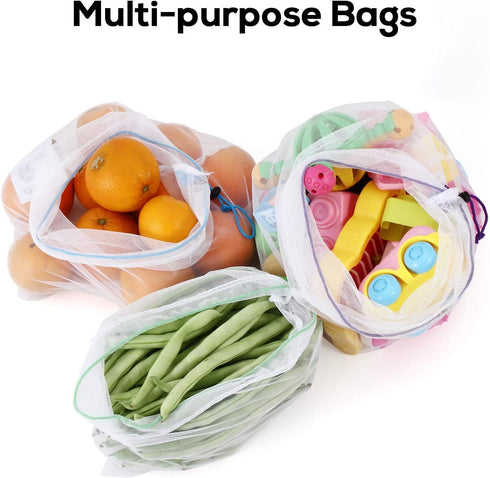 SPLF 12 Pcs Heavy Duty Reusable Mesh Produce Bags, Barcode Scanable See Through Food Safe Mesh Bags with Drawstring for Fruits, Vegetable, Food, T...
