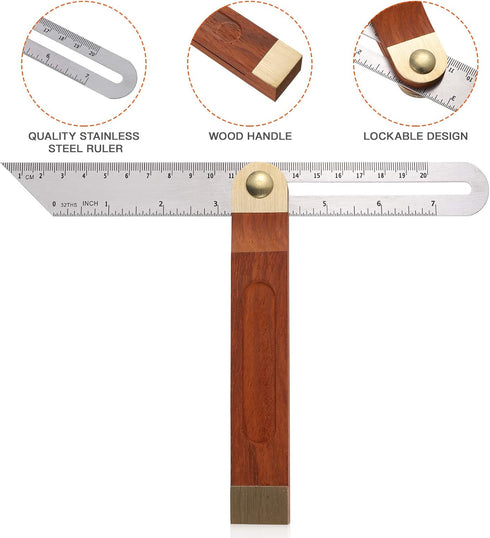 DOITOOL 1PCS 9 Inch Sliding T-Bevel Gauge Woodworking T Bevel Angle Finder with Hardwood Handle and Metric Marks...