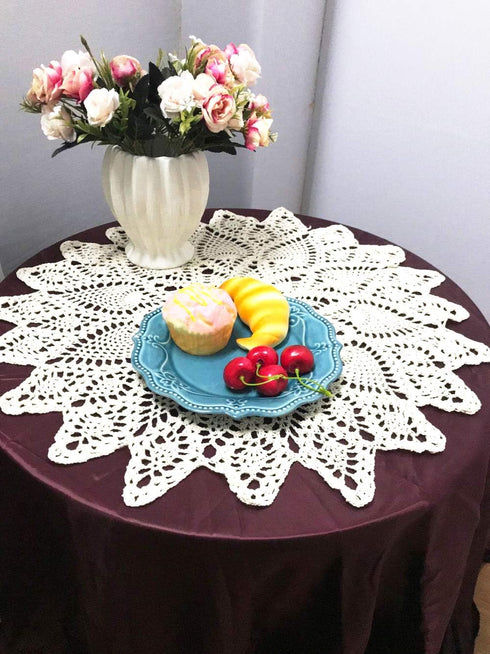 Damanni Cotton Handmade Crochet Lace Tablecloth Doilies Doily,Round,Beige,20 Inch,2PC...