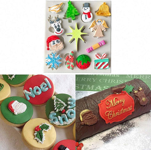 Set of 4 Christmas Fondant Molds, Xmas Cake Cupcake Decoration Silicone Chocolate Candy Mold, Christmas Tree/Gingerbread Man/Reindeer/Snowflake/Sa...