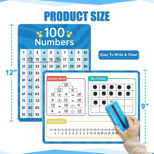 Dry Erase Number Line Whiteboard, 9" x 12" 1-100 Number Double-Sided Math Practicing Chart, Homeschool Supplies?Educational Tools for Kids Student...