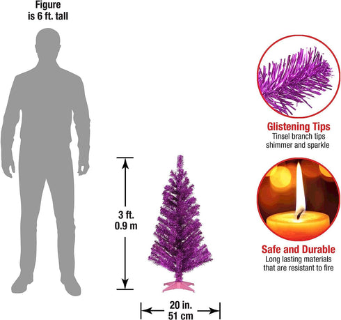 National Tree Company Artificial Christmas Tree, Pink Tinsel, Includes Stand, 3 feet...