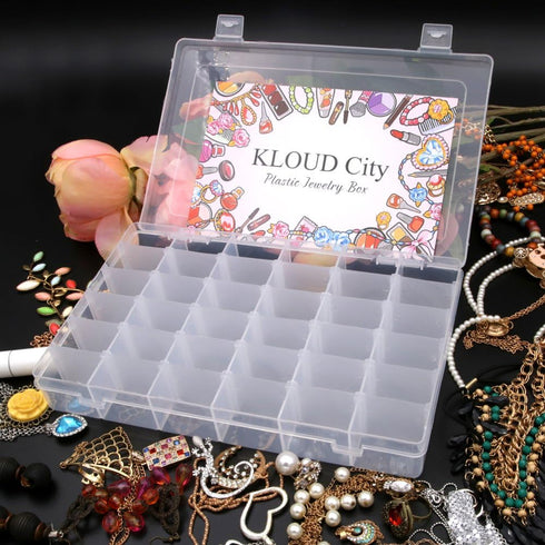 Clear Plastic Jewelry Box Organizer Storage Container with Adjustable Dividers (36 Grids)...