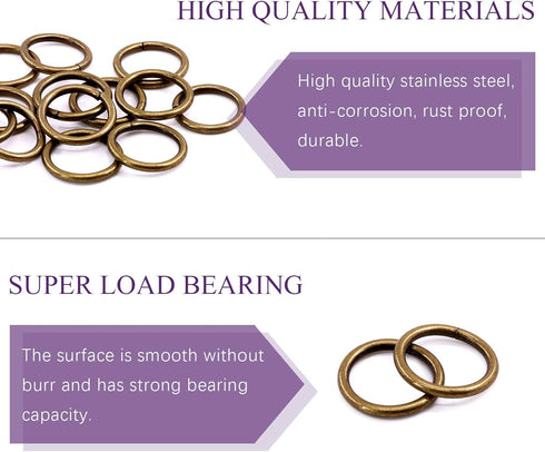 Swpeet 60Pcs Heavy Duty 3/4 Inch - 20mm Bronze Multi-Purpose Metal O Ring Metal Rings for Hardware Bags Ring Hand DIY Accessories Keychains Belts ...