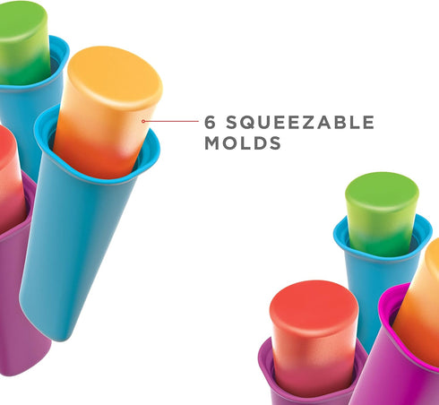 Zoku Summer Pops, 6 Squeezable Silicone Molds with Reusable Spill-resistant Lids and Tray, BPA-free...