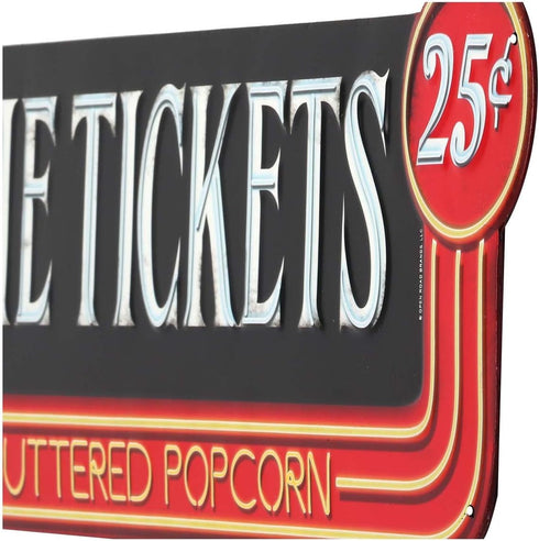 Movie Tickets 25 Cents Embossed Metal Sign - Large Vintage Movie Room Wall Art With Arrow...