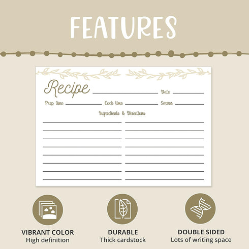 Dekali Designs Rustic Recipe Cards 4x6 Inches (50 Pack) Double Sided Index Cards with Cute Floral Design...