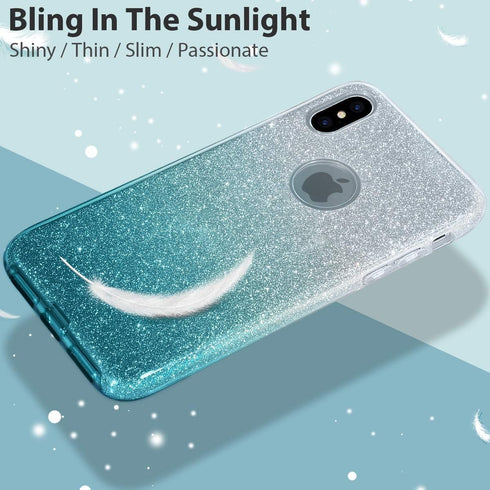 MATEPROX Compatible with iPhone Xs case,Compatible with iPhone X Glitter Bling Sparkle Cute Girls Women Protective Case -Gradient Green...
