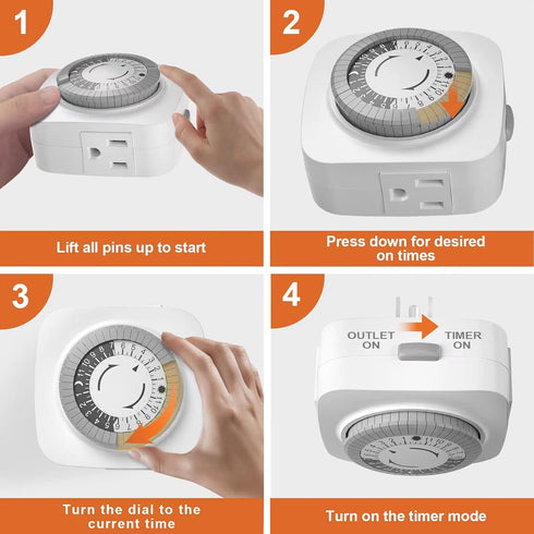 24 Hour Indoor Mechanical Timer with 2 Ground 3 Plug Socket Timer?30 min Daily on/Off Cycle for Lamps, Christmas Tree Lights, ETL Certified, White...