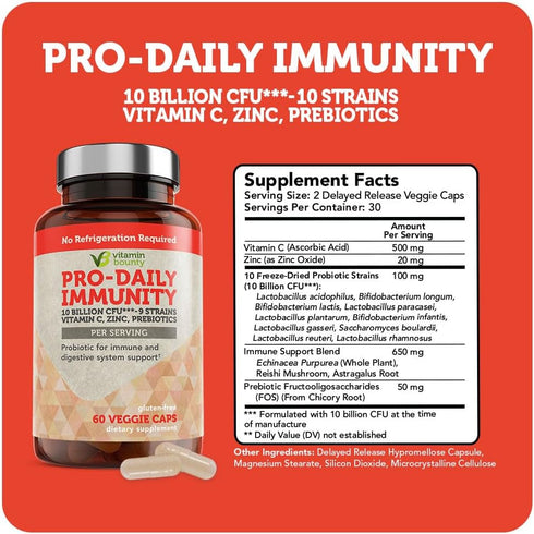 Vitamin Bounty Pro-Daily Probiotic - 10 Billion CFU Blend, Zinc & Vitamin C for Digestive Health, Immune Support Prebioitcs and Probiotics for Wom...