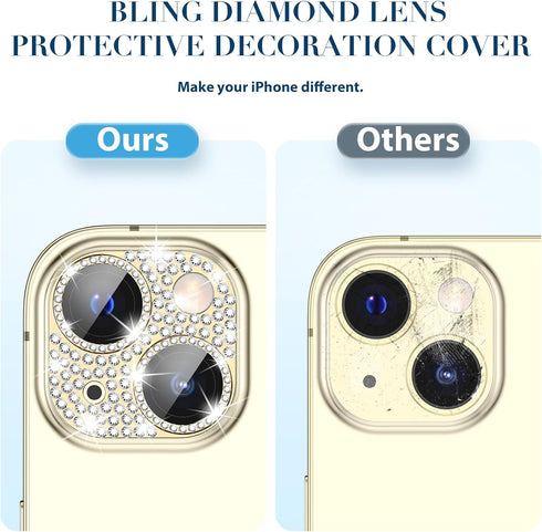 Goton for iPhone 15 Plus/iPhone 15 Camera Lens Protector, Bling Tempered Glass Camera Screen Protector Glitter Diamond Metal Lens Cover for 15 Plu...