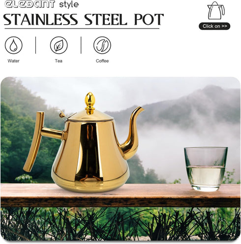 BESTOYARD Stainless Steel Teapot Coffee Pot for Camping Pitcher with Lid Camping Water Jug Whistling Kettle Gold Large Capacity Tea Pot Stainless ...