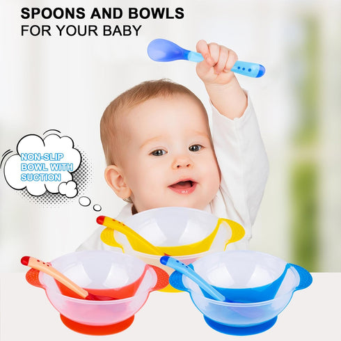 Berry President Baby Bowls with Suction Base, Spill-Proof Lid, Temperature-Sensing Spoon, Binaural Design Bowl for Babies Kids children Toddlers, ...