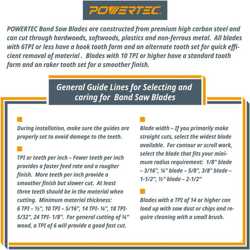 POWERTEC 70-1/2 Inch Bandsaw Blades, 1/4" x 14 TPI Band Saw Blades for Sears Craftsman 21400 and Rikon 10-305, 10-3061 10" Band Saw for Woodworkin...