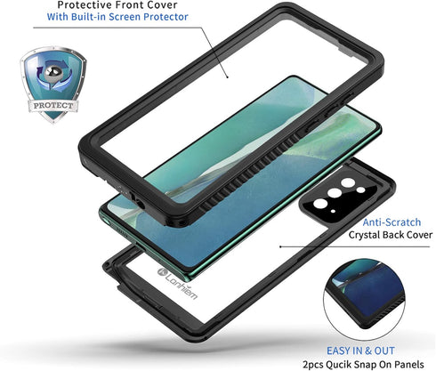 Lanhiem Galaxy Note 20 Case, Built-in Screen Protector with Fingerprint Film Waterproof Dustproof Case, Full Body Heavy Duty Protective Cover for ...