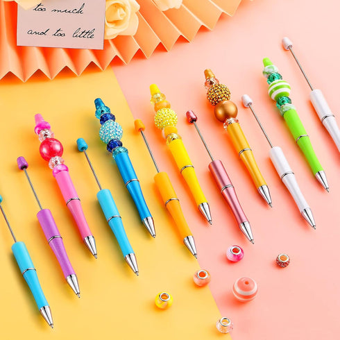 Crtiin 50 Pieces Plastic Beadable Pen Bulk Bead Ballpoint Pen Shaft Black Ink Beaded Pens with 50 Refills for DIY Making Gift Kids Students Office...