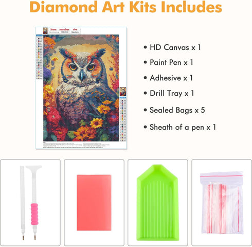 MOGTAA Owl Diamond Art Painting Kits for Adults, Full Drill Flowers Diamond Painting Kits for Beginners, DIY 5D Diamond Dots Kits Animal Gem Craft...