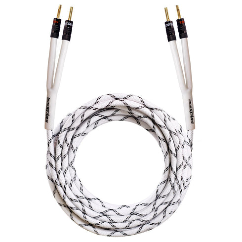 12AWG OFC HiFi Speaker Wire with Dual Gold Plated Banana Tip Plugs (15 Feet), High-End Heavy Duty Braided, 99.99% Oxygen-Free Copper - White, 15 F...