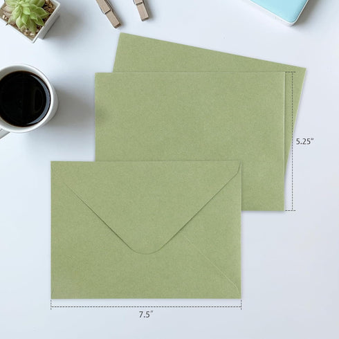 50 Pack 5x7 Envelopes,A7 Invitation envelopes V Flag 5.25 x 7 .25 for 5x7 Cards,Ideal for Invitations,Weddings,Parties,Greeting Cards,Photos(Sage ...